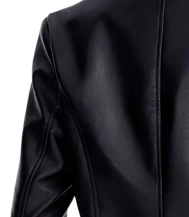 Cropped Vegan Leather Blazer for Evening Events