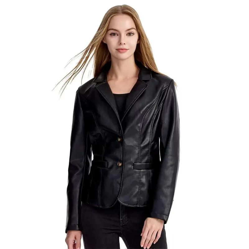 Cropped Vegan Leather Blazer for Evening Events