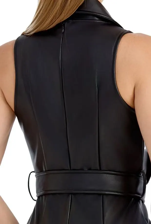 Halter PU Leather Maxi Dress