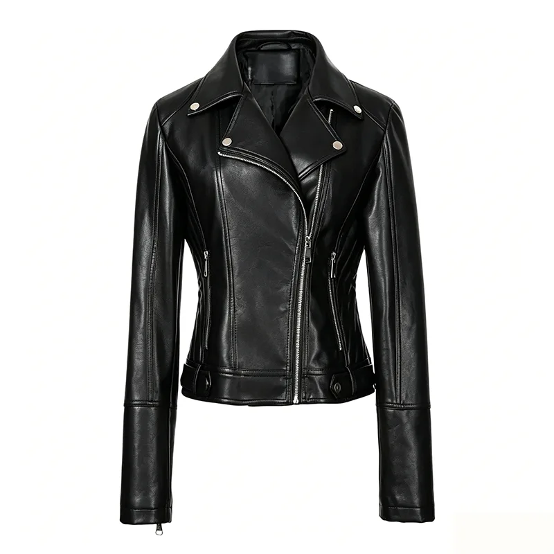 Slim Fit pitkähihainen keinonahkainen Biker-takki