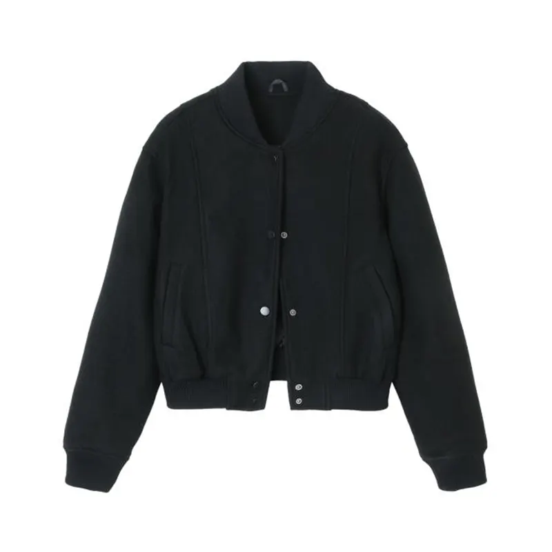 Vintage Stand Collar Naisten Villainen Varsity-takki